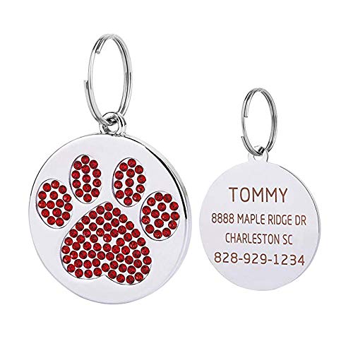 EUSFIYY Namensschild Hundemarke Haustier-ID-Tags Personalisierte Hundenamensschild für kleine und große Hundehalsbänder Haustierzubehör Glänzende Knochenpfote -D-Rot-Universal-Größe von EUSFIYY