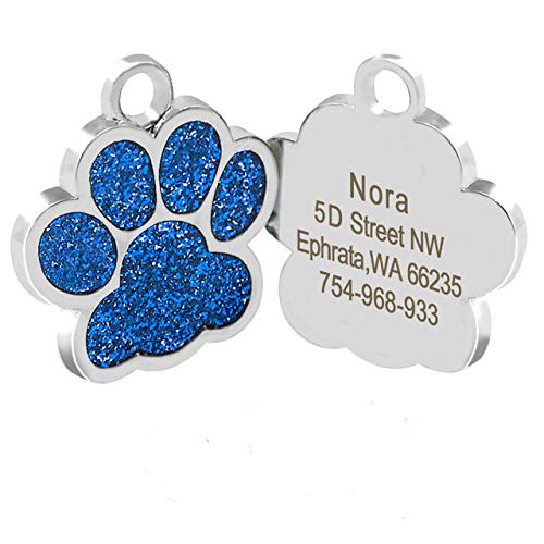 EUSFIYY Namensschild Hundemarke Haustier-ID-Tags Personalisierte Hundenamensschild für kleine und große Hundehalsbänder Haustierzubehör Shiny Bone Paw -B-Blau-Universal-Größe von EUSFIYY