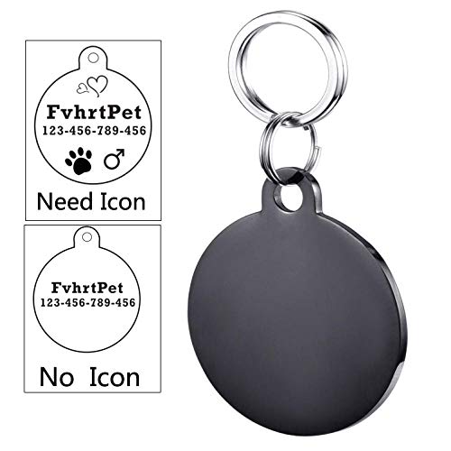 EUSFIYY Namensschild Hundemarke Hundemarke Edelstahl Custom für Hundehalsband Zubehör Katzennamensschilder Personalisierte Hundemarke Telefon Namensschild Graviert-Rund-TR-Schwarz-S-Kein-Symbol von EUSFIYY