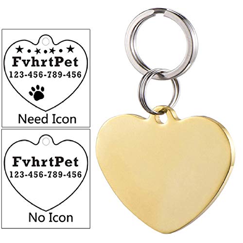 EUSFIYY Namensschild Hundemarke Hundemarke Edelstahl Custom für Hundehalsband Zubehör Katzennamensschilder Personalisierte Hundemarke Telefonnamensschild Graviertes-Herz-TR-Gold-L-Kein-Symbol von EUSFIYY