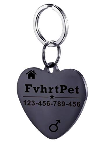 EUSFIYY Namensschild Hundemarke Hundemarke Edelstahl für kleine Katze personalisierte personalisierte Tiername ID-Tag für das Haustier Welpen Kätzchen Tags-Herz-SCHWARZ-M von EUSFIYY