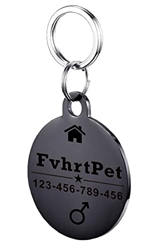 EUSFIYY Namensschild Hundemarke Hundemarke Edelstahl für kleine Katze personalisierte personalisierte Tiername ID-Tag für das Haustier Welpen Kätzchen Tags-Round-SCHWARZ-L von EUSFIYY