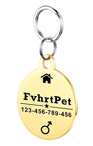 EUSFIYY Namensschild Hundemarke Hundemarke Edelstahl für kleine Katze personalisierte personalisierte Tiername ID Tag für das Haustier Welpen Kätzchen Tags-rund-Gold-S von EUSFIYY