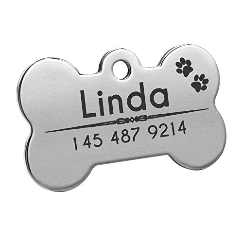 EUSFIYY Namensschild Hundemarke Hundemarke Graviertes Metall Individuelle Haustiermarken Kleine Große Hundezubehör Personalisierte Knochenpfote Namensschild Plattenkragen Dekoration-4cm-011-Silber-M von EUSFIYY