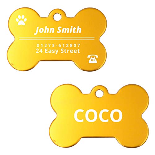 EUSFIYY Namensschild Hundemarke ID-Tags für Haustiere Personalisierte Hundenamensschild für kleine und große Hundehalsbänder Haustierzubehör Shiny Bone Paw von EUSFIYY