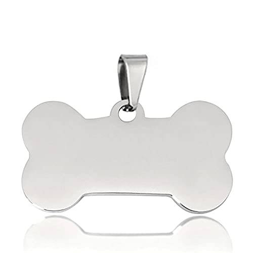 EUSFIYY Namensschild Hundemarke Katzenanhänger in Knochenform für Hunde Individuelles Zubehör Edelstahl Haustieridentifikation Anti-Gravur-Silber-50x28mm von EUSFIYY