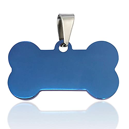 EUSFIYY Namensschild Hundemarke Katzenanhänger in Knochenform für Hunde Individuelles Zubehör Edelstahl Haustieridentifikation Anti-Gravur verloren-Blau-50x28mm von EUSFIYY