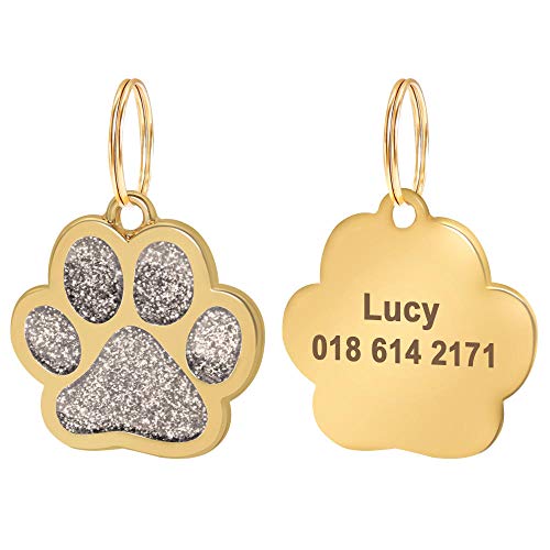 EUSFIYY Namensschild Hundemarke Personalisierte Hunde- und Katzen-ID-Tag Anti-Verloren-Haustier-ID-Tag Gravur Hund & Katzen Runder Pfotenanhänger-51-Silber-Free-Size von EUSFIYY