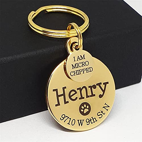 EUSFIYY Namensschild Hundemarke Personalisierte Hundemarken Lasergravur Edelstahl Produkte Hunde Haustiere Zubehör Hundenamensschild-Gold(rund)-L von EUSFIYY