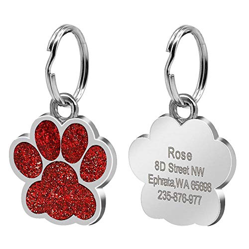 EUSFIYY Namensschild Hundemarke Personalisierte gravierte Hundemarke für Welpen-Katzen-Identifikation Halsmarken Edelstahl Pfote Haustierzubehör für kleine Katzen und Hunde Pet Shop-Rojo-S von EUSFIYY