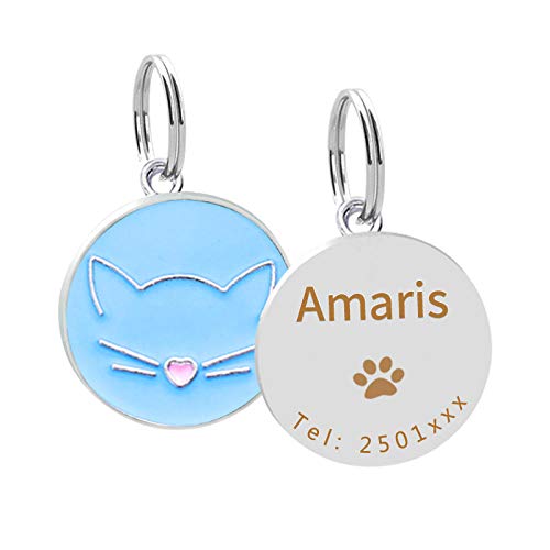 EUSFIYY Namensschild Hundemarke Personalisiertes Hundehalsband mit eingraviertem Namen Telefon ID-Tags Personalisiertes Katzenhalsband Kätzchen Hundezubehör-Azul-25mm von EUSFIYY