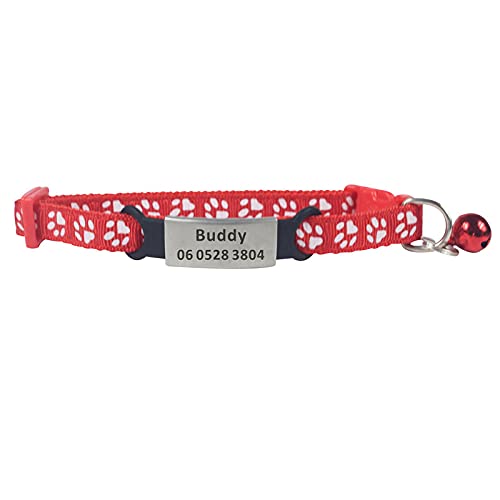 EUSFIYY Nylon Hundehalsband Personalisierte Benutzerdefinierte ID Katzenhalsband Name Welpenhalsband Für Hund Anti-Lost Pet Collar -Red_Engraved von EUSFIYY