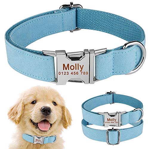 EUSFIYY Nylonbraun Kleines Mittelgroßes Haustier Personalisiertes Hundehalsband Graviert ID Name-L (35-56 cm) _ von EUSFIYY