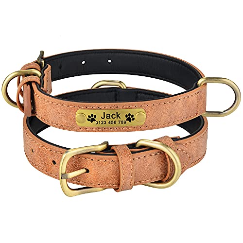 EUSFIYY Personalisierte Hundehalsbänder Hundehalsband mit ID-Tags Einstellbar Groß Mittel Klein Hundewelpen Lederverdickung Durable-Brown_S von EUSFIYY