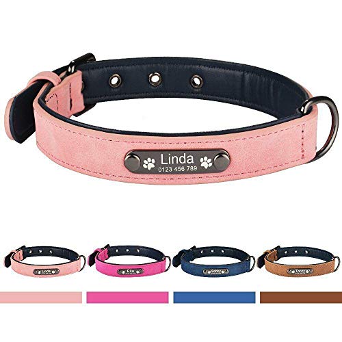 EUSFIYY Personalisierte Hundehalsbänder Individuelle Welpenhalsbänder mit ID-Tags Umweltfreundliche Mikrofaser Einstellbare Größe für große und kleine Hunde-Pink_L_47-58cm von EUSFIYY