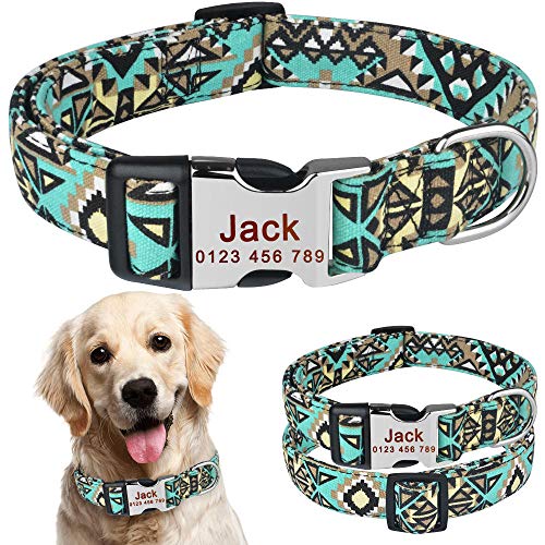 EUSFIYY Personalisierte Hundehalsband Polyester Floral Custom Gravur Name ID Männlich Weiblich Haustier-L_38-59cm__ von EUSFIYY