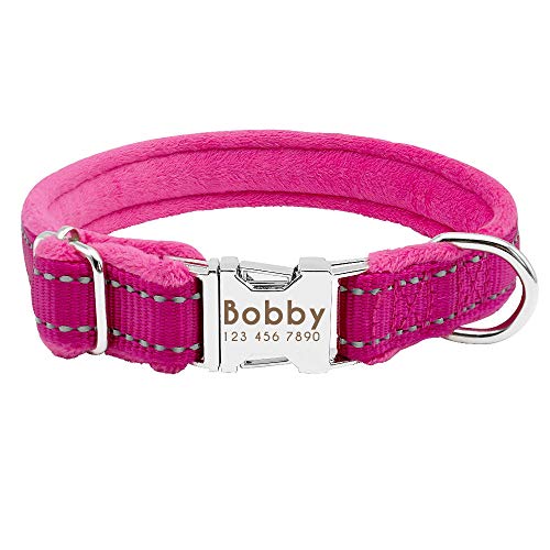 EUSFIYY Personalisierte Hundemarke Halsband Nylon Haustier Welpe Pitbull Halsband Perro gepolstert benutzerdefinierte Gravur für kleine mittelgroße Hunde Bulldogge Mops-Rose_M von EUSFIYY