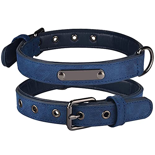 EUSFIYY Personalisierte Leder Hundehalsband Graviert Name ID Welpenhalsband Tags Tierbedarf Hundehalsband -Blau_ohne_Name_M_39-50cm_ von EUSFIYY