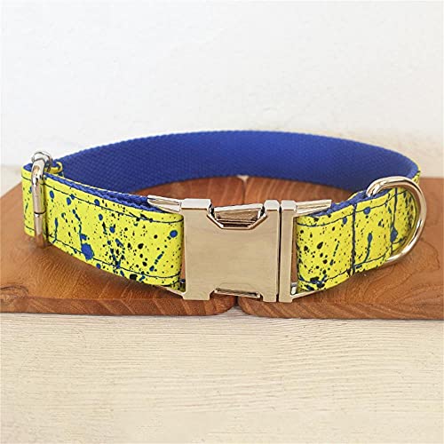 EUSFIYY Personalisierte Splash Ink Haustierhalsband Welpen-ID-Tag Einstellbar Blau Gelb Farbe Spritzen Grundlegende Hundehalsbänder-Halsband_M von EUSFIYY