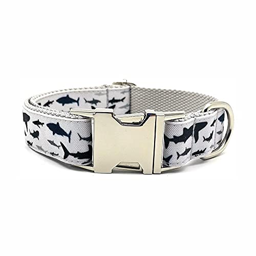 EUSFIYY Personalisiertes Haustierhalsband Seefisch Haltbar Benutzerdefinierter Welpenname ID-Tag Einstellbar Große Kleine Haie Grau Grundlegende Hundehalsbänder-Halsband_XS von EUSFIYY