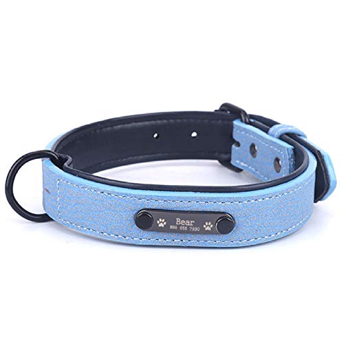 EUSFIYY Personalisiertes Haustierhalsband aus strapazierfähigem Leder Welpennamenschild Verstellbare Gravur Basic Leder Katzenhundehalsbänder-Blue_Collar_XL_ (43-53cm) von EUSFIYY