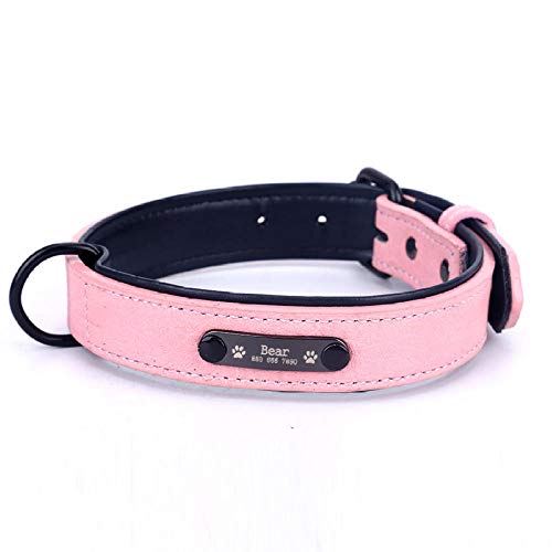 EUSFIYY Personalisiertes Haustierhalsband aus strapazierfähigem Leder Welpennamenschild Verstellbare Gravur Basic Leder Katzenhundehalsbänder-Pink_Collar_XL_ (43-53cm) von EUSFIYY