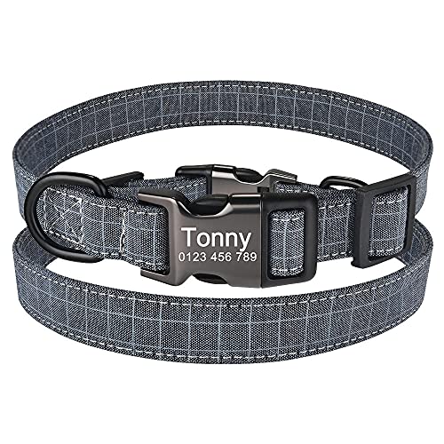 EUSFIYY Personalisiertes Hundehalsband Benutzerdefinierte gravierte Welpen-ID Namensschild Schnalle Graues Halsband SL-L_ (36-55_cm) von EUSFIYY