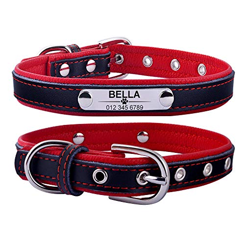 EUSFIYY Personalisiertes Hundehalsband Leder reflektierende Hundehalsband ID Gravur Benutzerdefiniertes Etikett Gravierter Welpe Große Hundehalsbänder Haustierzubehör-Rot-Nicht reflektierend_S___ von EUSFIYY