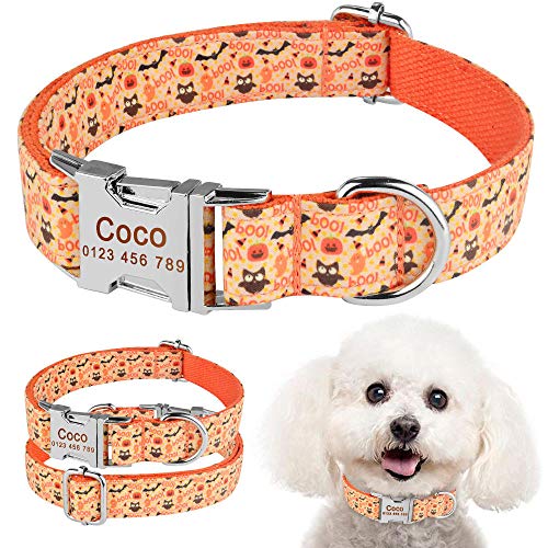 EUSFIYY Personalisiertes Hundehalsband Robustes Nylonblumen-Haustier Welpenname Benutzerdefinierte Gravur XS-L-S_26-40cm__ von EUSFIYY