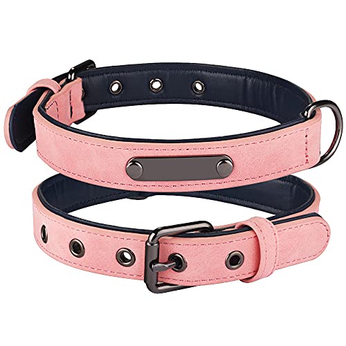 EUSFIYY Personalisiertes Hundehalsband aus Leder Gravierter Name ID Welpenhalsband Tags Tierbedarf Hundehalsband -Pink_Without_Name_L_47-58cm_ von EUSFIYY