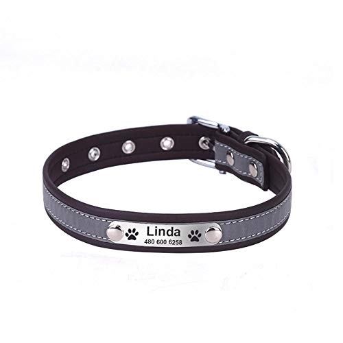 EUSFIYY Reflektierendes Hundehalsband Personalisiertes benutzerdefiniertes Haustier Katzenhalsband ID-Tag Gravierter Name Hundehalsband Leder Haustierzubehör-brow_L_China von EUSFIYY