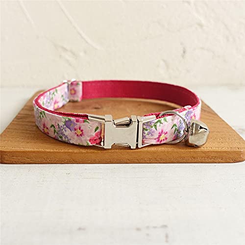 EUSFIYY Rosa Blumenhalsbänder für Katze Benutzerdefinierte Gravur Designermuster Katzenhalsband Sicherheit Haustierhalsbänder mit Bell Walking Training Haustier Geschenk-pink_floral_L_Neck_20-32cm von EUSFIYY