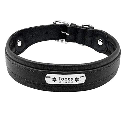 EUSFIYY TypePersonalized Hundehalsband Leder Customized Engraved Pet Big Dog Bulldog Halsbänder Gepolstert für kleine mittelgroße Hunde -Black_L von EUSFIYY