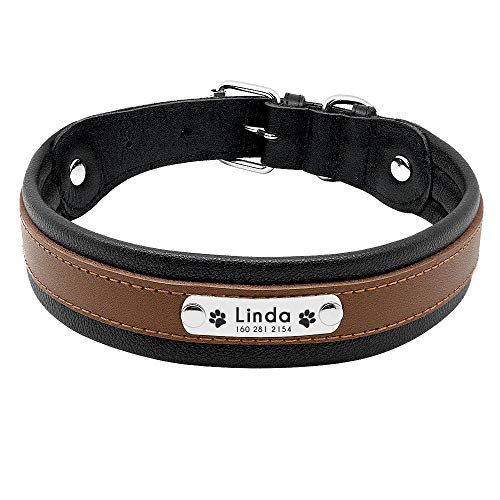 EUSFIYY TypePersonalized Hundehalsband Leder Customized Engraved Pet Big Dog Bulldog Halsbänder Gepolstert für kleine mittelgroße Hunde -Brown_L von EUSFIYY