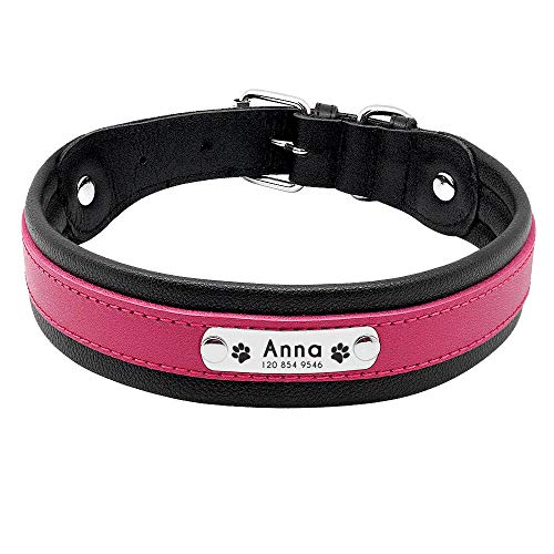 EUSFIYY TypePersonalized Hundehalsband Leder Customized Engraved Pet Big Dog Bulldog Halsbänder Gepolstert für kleine mittelgroße Hunde -Rose_L von EUSFIYY