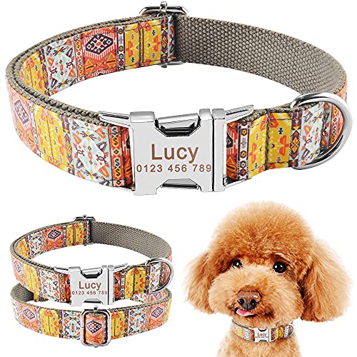 EUSFIYY Verstellbare Halsbänder mit Nylon-Print Personalisiertes Hundehalsband Welpe Mittelgroß Hundekennzeichen Haustieranhänger Benutzerdefinierter gravierter Name Hundehalsband-S (26-40 cm) von EUSFIYY