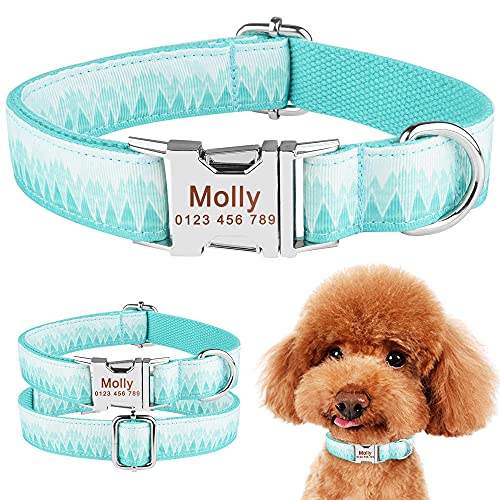 EUSFIYY Verstellbare Nylon-Hundehalsbänder Personalisierte Haustierhalsbänder Benutzerdefinierter gravierter Name Hundehalsbänder Welpe Mittelgroße Hunde Katze Hund ID Tag-S (26-40 cm) von EUSFIYY