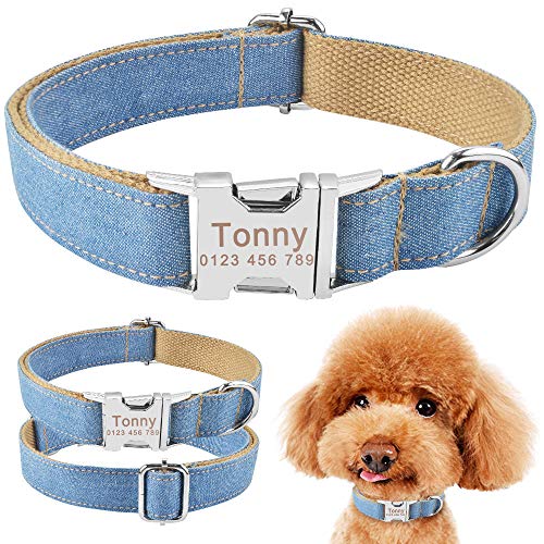 EUSFIYY Verstellbare Nylonhalsbänder Personalisierte Unisex-Hundehalsbänder Benutzerdefinierte Gravur Name ID Tag Welpe Kleine Mittelgroße Große Katze Hundehalsbänder-L (35-56 cm) von EUSFIYY