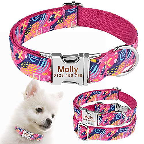 EUSFIYY Verstellbares Nylonhalsband Personalisierte Haustier-Welpen-ID-Tag-Halsbänder Benutzerdefinierter gravierter Name Hundehalsbänder Klein Mittel Groß Hunde-Rot-_XS (22-31 cm) von EUSFIYY