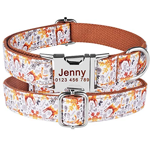 EUSFIYY Verstellbares Nylonhalsband Personalisierte Haustier-Welpen-ID-Tag-Halsbänder Kleines großes Hundehalsband Pet-Name-ID-Tag Graviert Adjustable-Brown_M (31-50 cm) von EUSFIYY