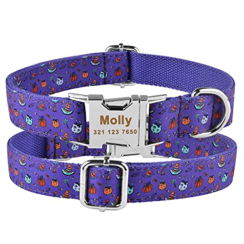 EUSFIYY Verstellbares Nylonhalsband gravierter Name Hundehalsbänder Welpe Mittelgroße Hunde Personalisiertes Hundehalsband Haustier-ID-Tag-Halsbänder-M (31-50 cm) von EUSFIYY