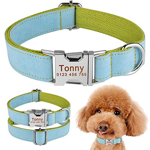 EUSFIYY Verstellbares benutzerdefiniertes Nylonhalsband Personalisiertes Hundehalsband Haustierhalsbänder Kostenlos gravierter Name Hundehalsbänder Welpe Mittelgroße Hunde Tag-Green_L von EUSFIYY