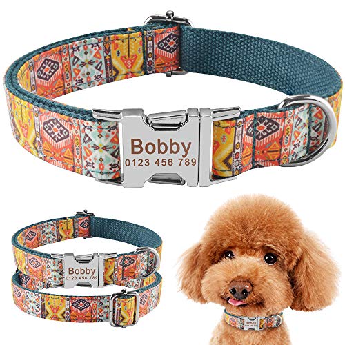 EUSFIYY Verstellbares weiches Nylon personalisiertes Hundehalsband Mode Unisex Hundehalsband Welpe Großer benutzerdefinierter gravierter Name ID Haustierprodukte Halsband-XS (22-31 cm) von EUSFIYY