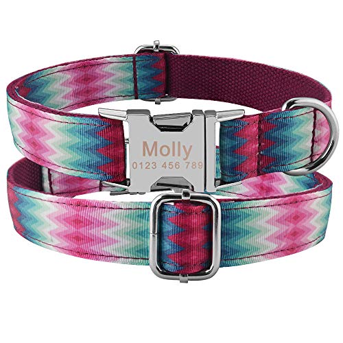 EUSFIYY graviertes Namenshalsband Klein Groß Personalisiertes Hundehalsband Produkt Hundehalsbänder Nylon Plaid Boy Girl Unisex Hundehalsband-C1_S von EUSFIYY