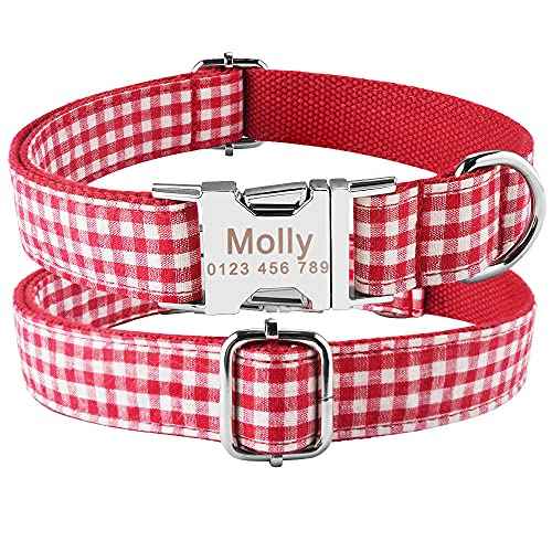 EUSFIYY graviertes Namenshalsband Kleines großes personalisiertes Hundehalsband Produkt Hundehalsbänder Nylon Plaid Boy Girl Unisex Hundehalsband-B1_XS von EUSFIYY