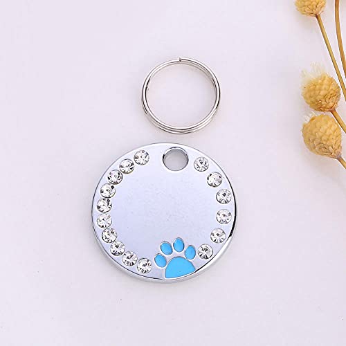 Namensschild Hundemarke 25mm Runde gravierte personalisierte Hundemarke Hundehalsband Zubehör Personalisierte Katze ID Tag Edelstahl Knochen Pfote Namensschilder Anti-verloren-Azul-Einheitsgröß von EUSFIYY