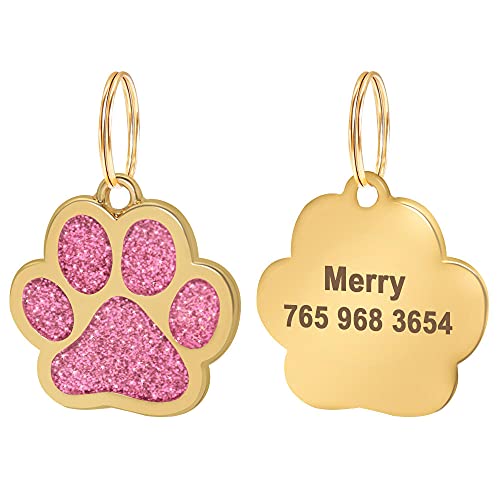 Namensschild Hundemarke Bling Dog ID Tag Personalisierte wunderschöne Hundemarken für kleine mittelgroße Hundefußabdruck benutzerdefinierte Haustier-Namensschild-Platten-Kragen-Zubehör-051-Rosa von EUSFIYY