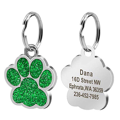 Namensschild Hundemarke Bling Dog ID Tag Personalisierte wunderschöne Hundemarken für kleine mittelgroße Hundefußabdruck individuelle Haustier-Namensschild-Platten-Kragen-Zubehör-016-Grün-2.4cm von EUSFIYY