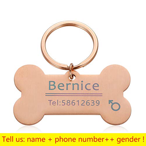 Namensschild Hundemarke Personalisierte Haustier-Katzen-ID-Abzeichen-Schlüsselanhänger Haustier-ID-Namen gravierter Schlüsselbund für Katzenwelpenhalsband Haustierzubehör-Rose-Gold-Knochen-L-fü von EUSFIYY