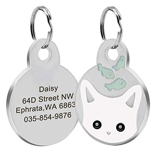 Namensschild Hundemarke Runde Personalisierte Hundemarke Personalisierte Katze Gravierte Namensschilder Edelstahl Niedliche Katzengesichts-ID-Tags Für Kleines Mittleres Haustier Anti Lost-Blanc von EUSFIYY